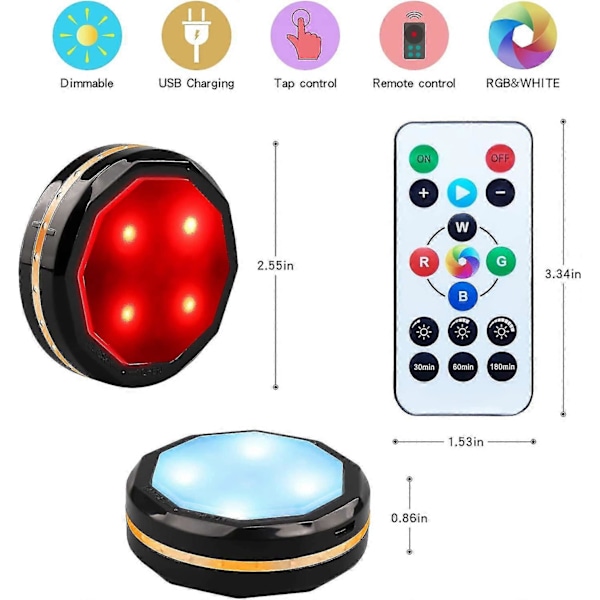 LED Underskåpsbelysning Uppladdningsbara Trådlösa Pucklampor Garderobslampor med Fjärrkontroll 3-pack