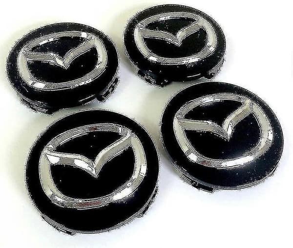 Mazda Svarta &amp; Kromfälgscenterkåpor Navkapslemblem 56mm 4st