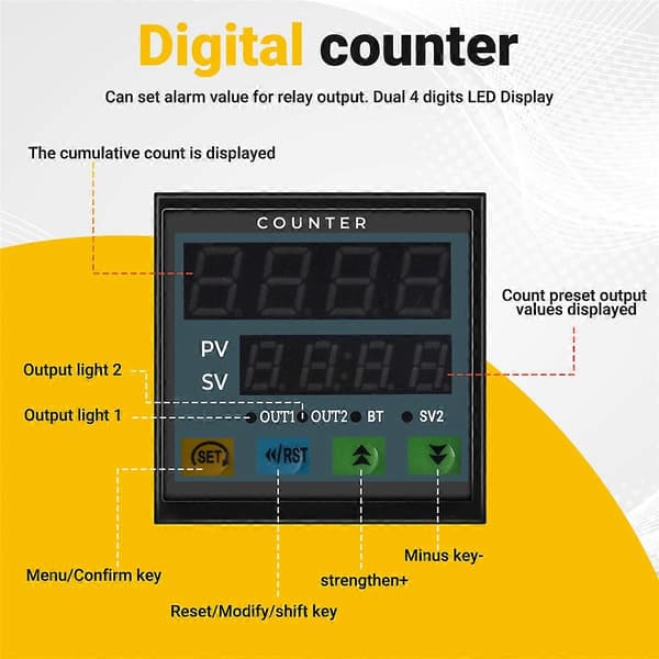 4 Digital Teller Lengde Teller Lengde Måler Multi-Funksjonell Intelligent 90-260V Forhåndsinnstilt Relé Ut