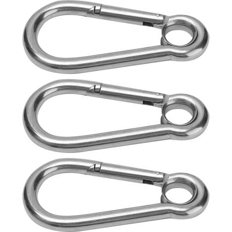 Sett med 3 fjærbelastede karabinkroker i rustfritt stål med ring, tilbehør til M11 (11 mm) sikkerhetstau