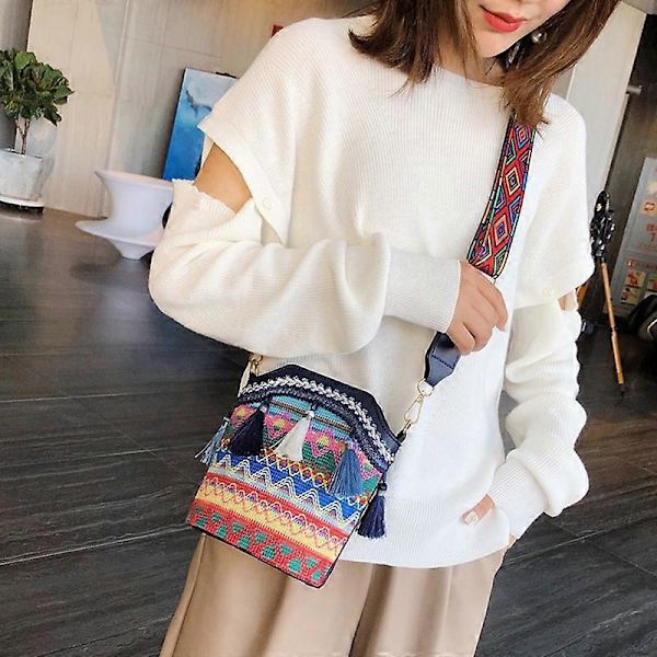 Mode Bohemisk Etnisk Stil Kvinnors Halmvävd Axelväska Retro Casual Bucket Bag Na