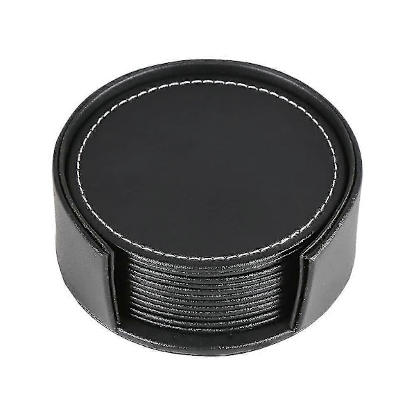 6-pak - Læder coasters - Coasters til glas, sort