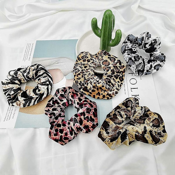 10 stk. Leopard Scrunchies til Kvinder Velvet Cheetah Print Scrunchie Elastisk Hår
