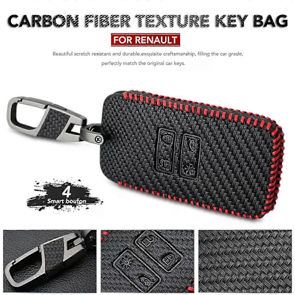Kolfiberstil Läder Bilnyckelfodral För Renault Megane Koleos Kadjar Clio Captur för Dacia Logan Duster Fjärrkontroll