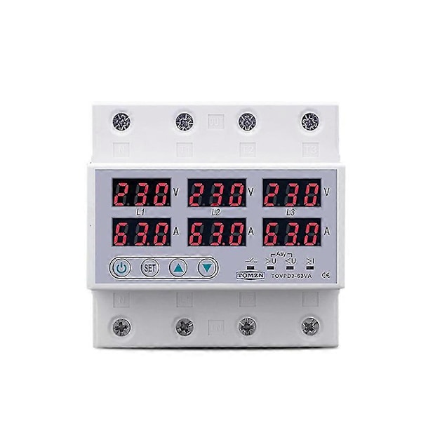 DIN-skena 3-fas spänningsrelä 3P+N Voltmeter Amperemeter Över- och Underspänningsövervakningsreläer Skydd