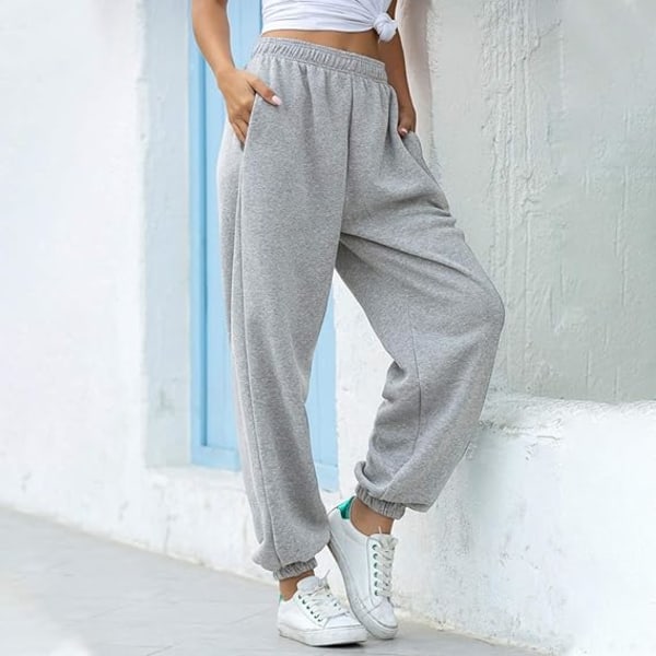 Damesportsbukser joggingbukser ren bomuld stretch træningsbukser med høj talje Komfortable - grå