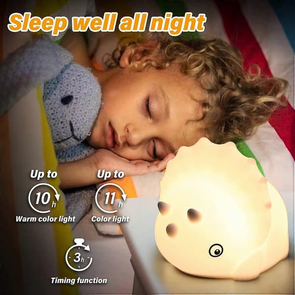Hval silikone lys LED - Triceratops natlampe - farverig tilfældig