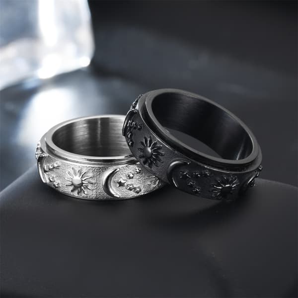 Måne og Stjerne antistressring rustfrit stål Sølv 24 mm