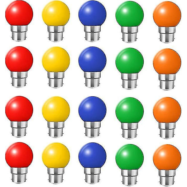 20x B22 Bayonet Cap LED Färgade Ljuslampor Mini Globe Golfboll Glödlampor för Utomhus Patio Trädgårdsfest