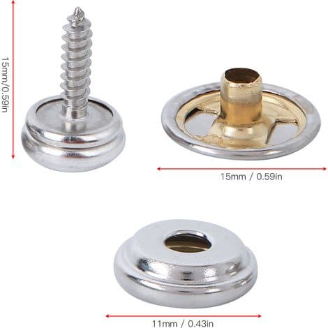 10 pakker messing trykknapper for teltduk, skrue- og mutterfeste, 15 mm skaftlengde