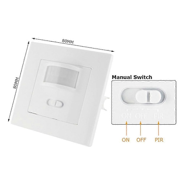 Rörelsesensor Ljusbrytare, Inbyggd Vanlig På/Av Och Infraröd Brytare För Trappor Korridor Kök (1st, Vit)