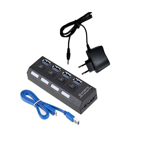 USB 3.0 Strømadapter 4 Porter Multi USB Splitter Hub 3.0USB Hub 50CM Kabel Hub Dokkingsstasjon EU-kontakt