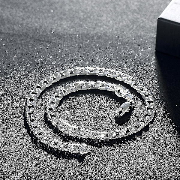 925 Sterling Hopea Kaulakoru Miehille 20 Tuumaa/8mm
