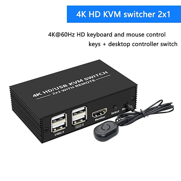 -Kompatibel KVM-switch 2X1 4K -Kompatibel USB-switch-selector 2 in 1 ut med 4-ports USB-hub