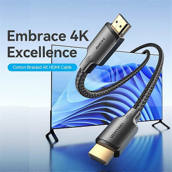 Typ A VENTION ALLBI 3m HDMI-A Hane till Hane 4K HD Videokabel Bomullsnät Flätad HDMI-kabel