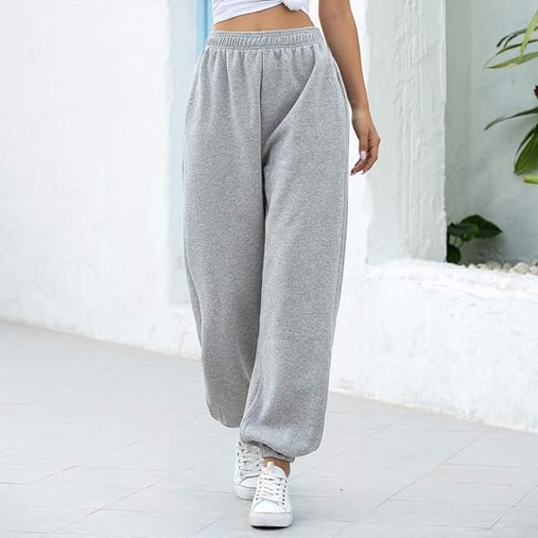 Damesportsbukser joggingbukser ren bomuld stretch træningsbukser med høj talje Komfortable - grå