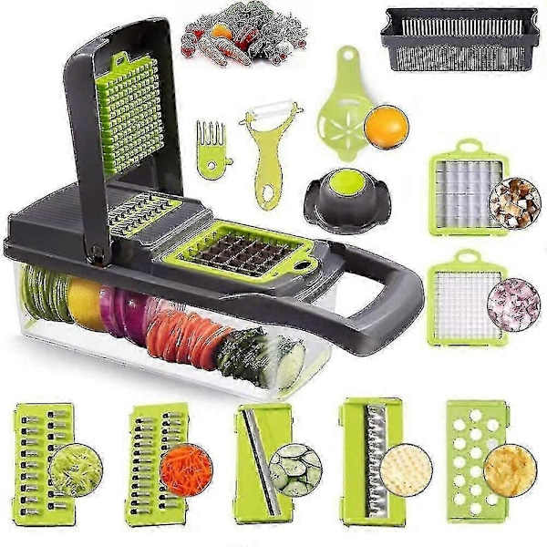 15 i 1 Grøntsagshakker Salat Frugt Mandolin Slicer Mad Dicer Skærer Skræller - JS