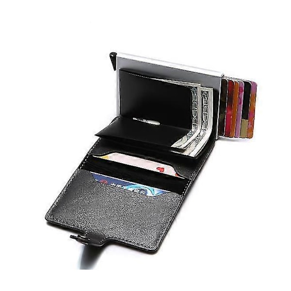 Sort RFID NFC Beskyttelses Wallet Kortholder 5 stk. Kort (Ægte Læder)