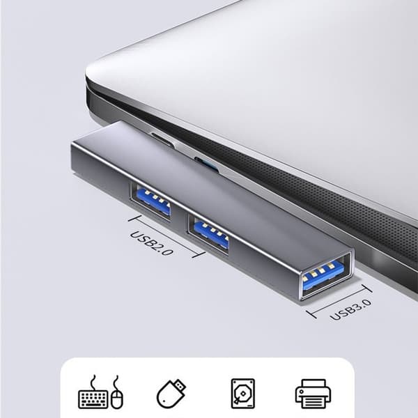 Multi-Port USB-hub: USB til dobbelt USB 2.0 + USB 3.0 til telefoner, tablets og laptops grå