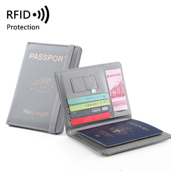 RFID-blokkerende passholder og reiselommebok Grå