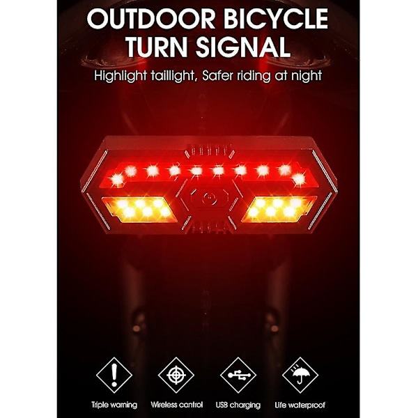 Nye sykkelblinklys Fjernkontroll Sykkel Retningsindikator Led Baklys Sykling Baklys W