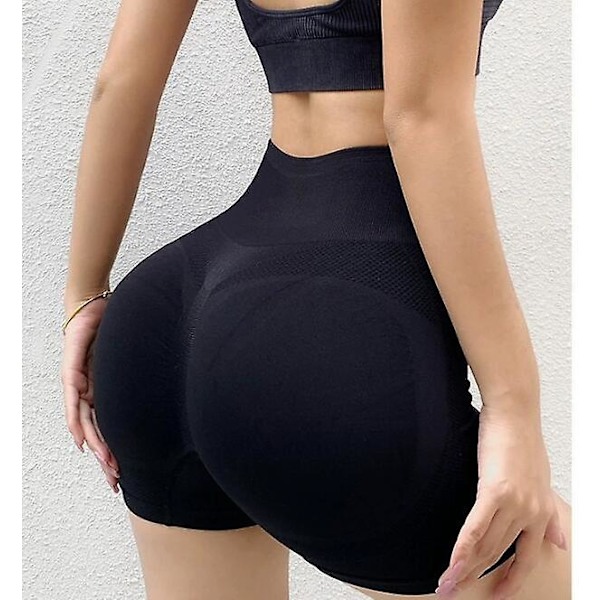 Fitness Shorts Sport Hög Midja Andningsbar Elastisk Peach Hip Tights Yogabyxor Kvinnor-M Färg:Svart