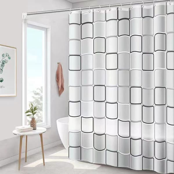 Bruseforhæng i stof - 183 x 183 cm, sort gitter til badeværelse
