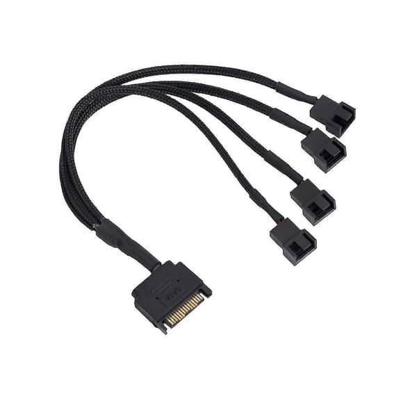 Køleventilator Adapterkabel, 15 Pin SATA til 4 x 3 Pin / 4 Pin 12V PC Kabinetventilator Strømadapterkabel til