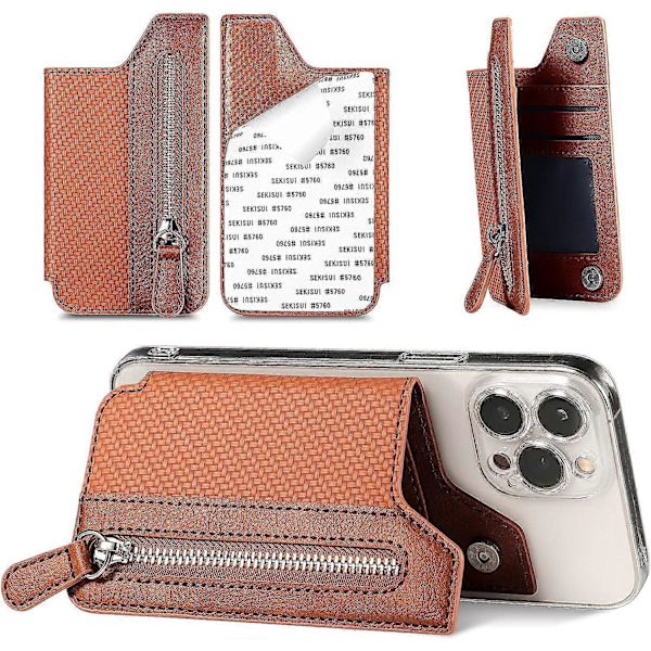 Multifunksjonell selvklebende telefonlommebok kortholder | 3 i 1 kortholder lommebok telefonholder | PU-skinn telefonlommebok med glidelås | Universell