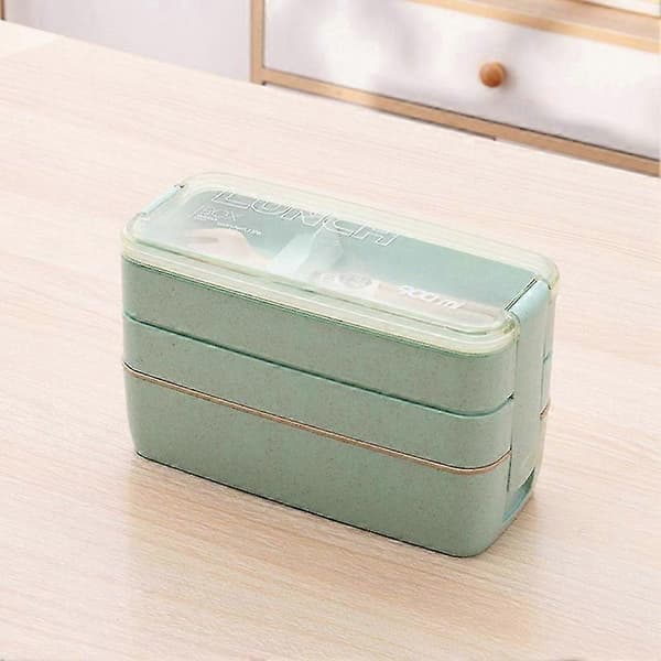 Bärbar Bento Box, 3-lagers Lunchlåda, 900ml Vetehalm Matlåda Beige