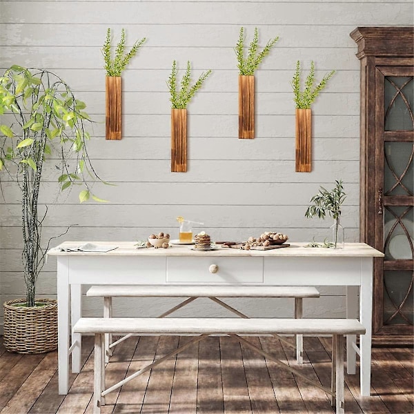 2-pack Träväggplanter Trähängande Planter för Torkade Blommor och Konstgjorda Gröna Växter Träfickvas