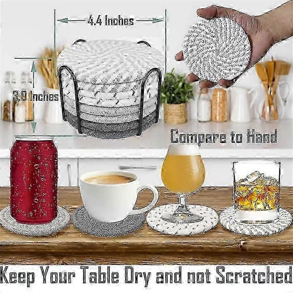 8 stk. Drikkeunderlag med Holder, 4 Farver Absorberende Underlag