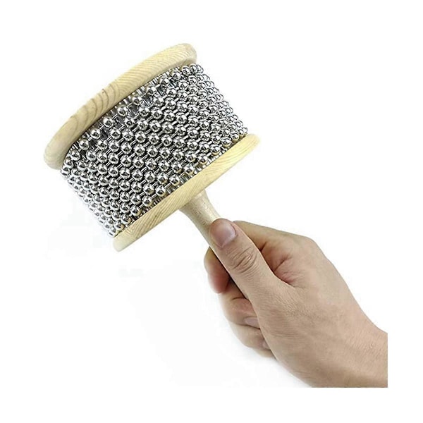 Træ Cabasa med rustfrit stål, håndvibrator slagtøjsinstrument med metalkugler (5,1 tommer)