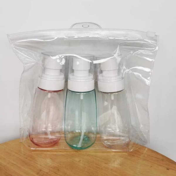 3-pak 80 ml rejsesprayflasker med PVC-lynlåspose