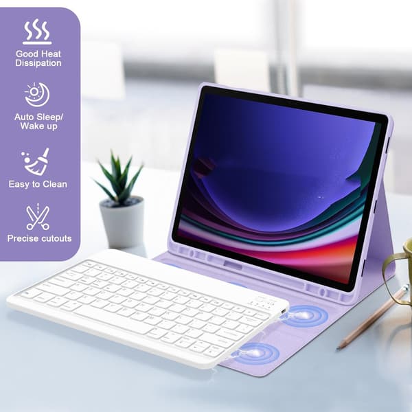 Purple Bluetooth Keyboard Case with Keyboard Compatible with Samsung Galaxy Tab S7 FE 5G 12.4 inch