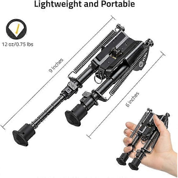 Mångsidig Gevärs Bipod, Flygplansklassad Aluminium Snabb Utfällbar Bipod med Rostfri Svart Anodiserad Finish för Picatinny-skena Gevär (6-9 Tum)