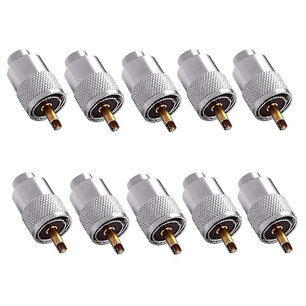 10-pak UHF/PL-259 loddekonnektorstik med reduktionsstykke til RG8X, RG8, RG59, LMR-400, RG-213 koaksial