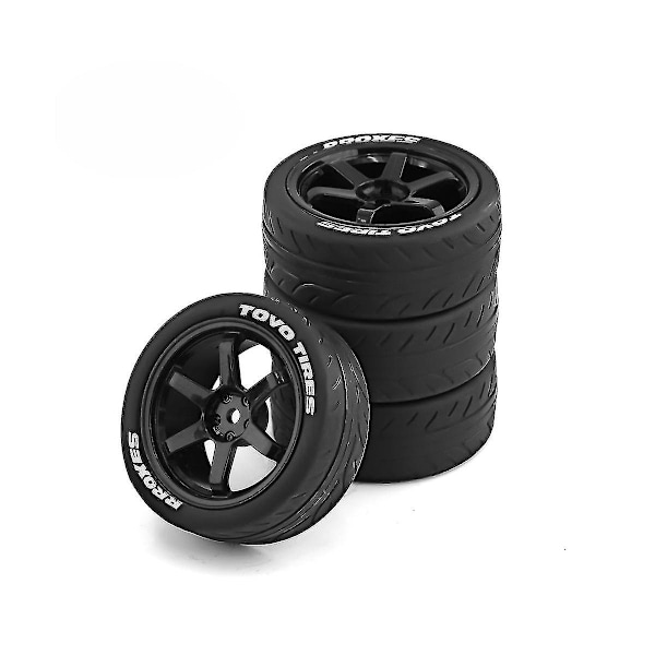 4 stk. 1/10 Rc Racerbil Dæk On Road Touring Drift Bildæk Hjul Til Tt01 Tt02 Ta06 Xv-01 Ptg-2, Sort