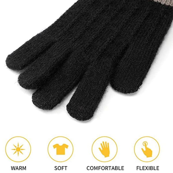 Varme handsker vinter fortykket udendørs helfinger strikket uld søde vinterhandsker-jbk black
