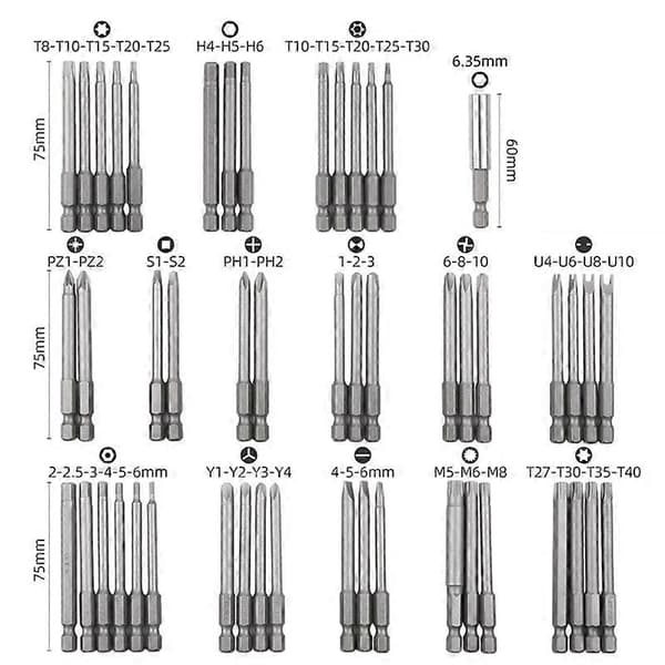 Sikkerhedsbitsæt Skruetrækkerbit 1/4 Skruetrækkerbits Langt Sæt Torx Flad Hoved Hex Driver Bits til Ho