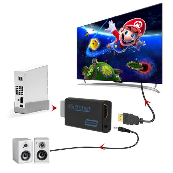 Wii til HDMI-adapter, 1080p Full-HD Nintendo Hvid