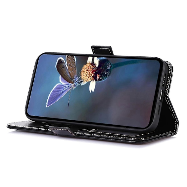 ABEEL Motorola Moto G04 4G / G24 4G Magneettikotelo Crazy Horse -kuvioinen lompakkopuhelinkotelo - Musta