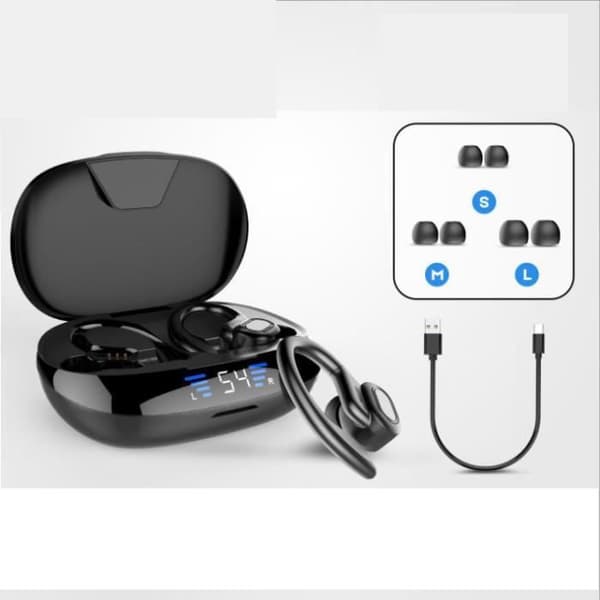 Bluetooth 5.0 trådløse ørepropper - LED-skjerm - In-Ear - Svart - Vanntett