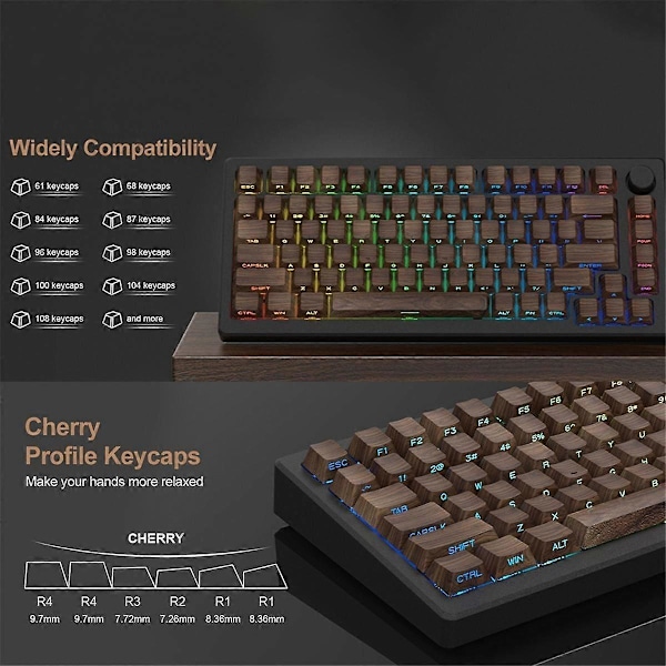 136 Taster Valnøddetræ Åre Keycaps Side Print PBT Keycaps Bagbelyst Cherry Profil til MX Switch Mech
