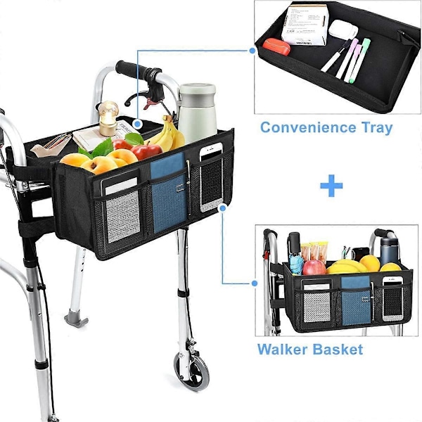 Walker Kurv til Sammenklappelig Rollator Foldbar Rollator Taske, Stor Opbevaringskurv til Rollator, Rollator Tilbehør