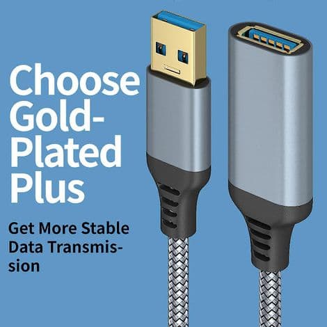 USB 3.0 hann til hunn skjøtekabel, nylonflettet kappe, 3 meter, grå