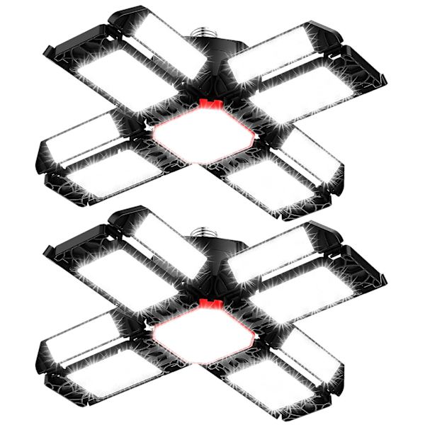 LED Verkstedlampe Garasjelys 2 stk, Deformerbar Taklampe med 12 Justerbare Paneler - E26 / E27 Bay Light for Kjølerrom Lager Verksted