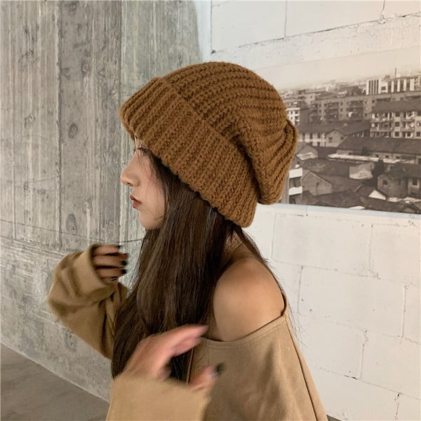 Outdoor cold-proof and warm ear protection soft knitted hat that looks smaller, coffee jbk