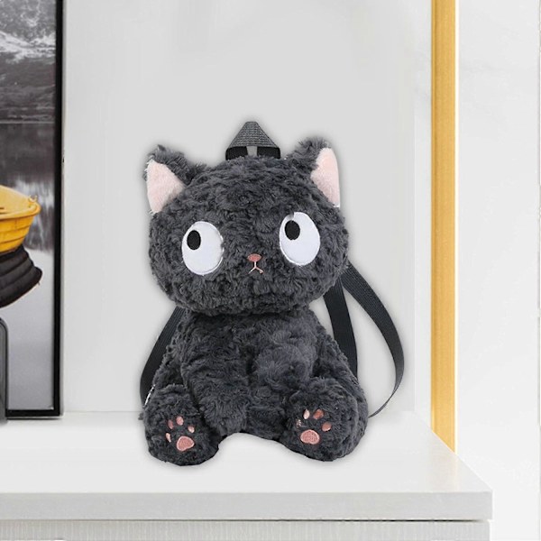 Söt Svart Katt Plysch Ryggsäck - Mjuk & Fluffig Gosedjursväska för Barn, Perfekt för Skola, Resor, Födelsedagspresenter
