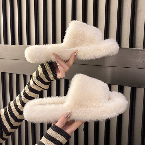 Kvinners tøfler - Fluffy og komfortable hjemmesko med sklisikre såler - Soveromsplysj tøfler - Hvit jbk size 39